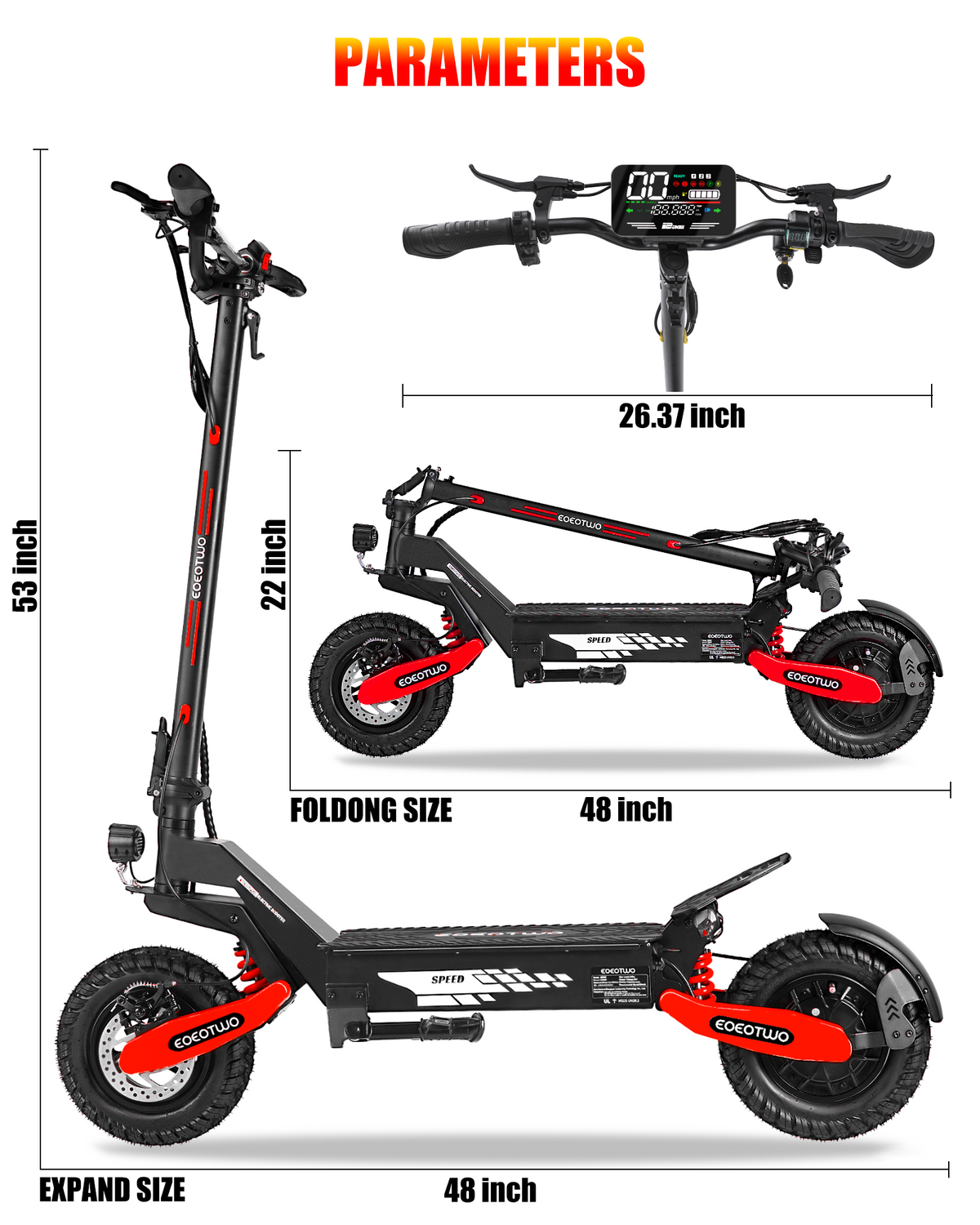 EOEOTWO GT06 48V 23.4Ah Electric Scooter Red