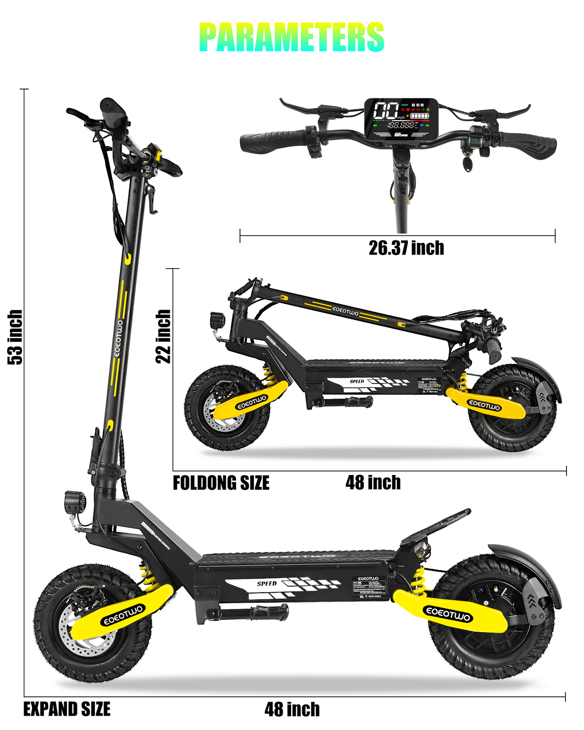 EOEOTWO GT06 624Wh Battery Electric Scooter Yellow