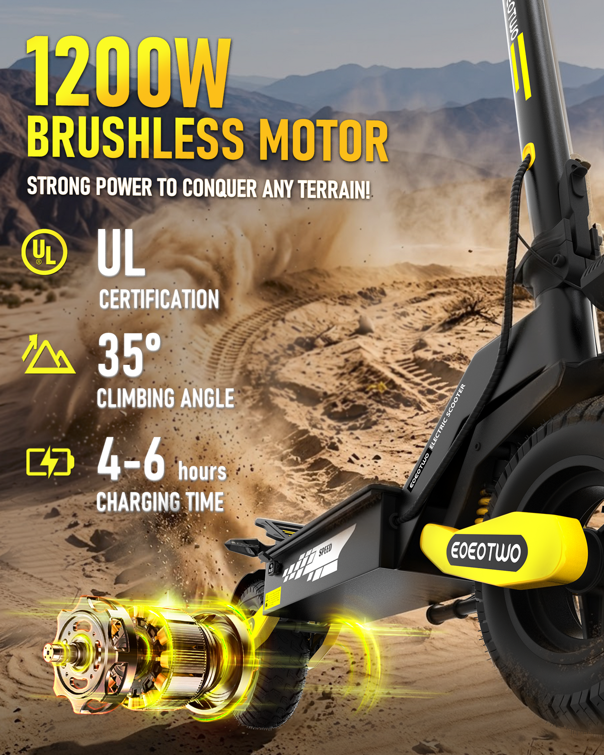 EOEOTWO GT06 624Wh Battery Electric Scooter Yellow